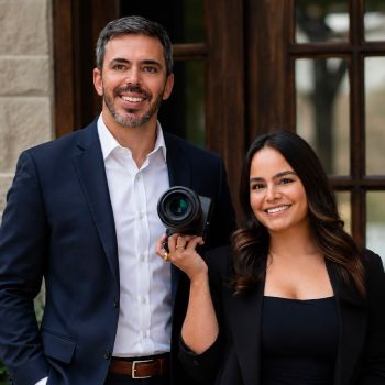 Gabriel and Angela Rewell of Rewell Media holding a camera